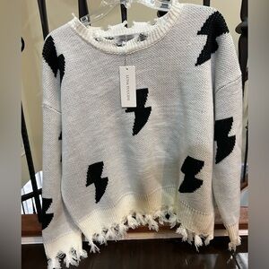 Luna Tuccini Distressed White and Black Sweater Size 12 NWT